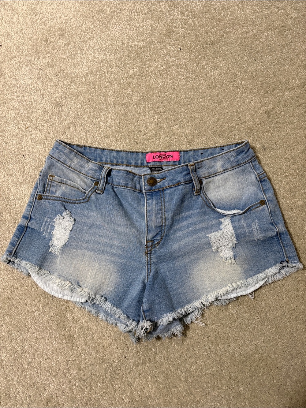 Light Blue Ripped Frayed Denim Shorts
